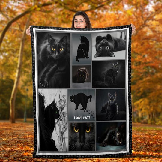 Discover Vintage Black Cat Halloween Fleece Throw Blanket: Gift for Cat Lover