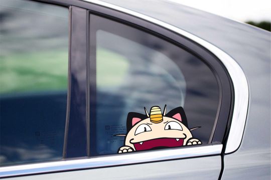 Meowth Peeking Vinyl Decal, Anime Team Rocket Wall Art, Legendary Sticker for Windows
