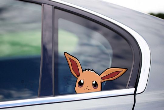 Eevee Peeking Window Vinyl Decal Cute Anime Eevee Evolution Wall Art