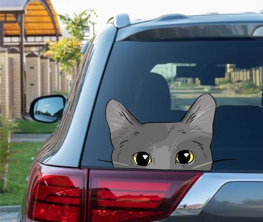 Discover Grey Cat Peeking Peek Peekabo Window Vinyl Decal Stickers Meme LOL Kitty Cat