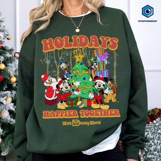 Discover Mickey and Friends Holidays Are Happier Together Shirt, Disneyland Christmas Shirt, Christmas Xmas Gift, Mickey and Friends, Christmas Gift
