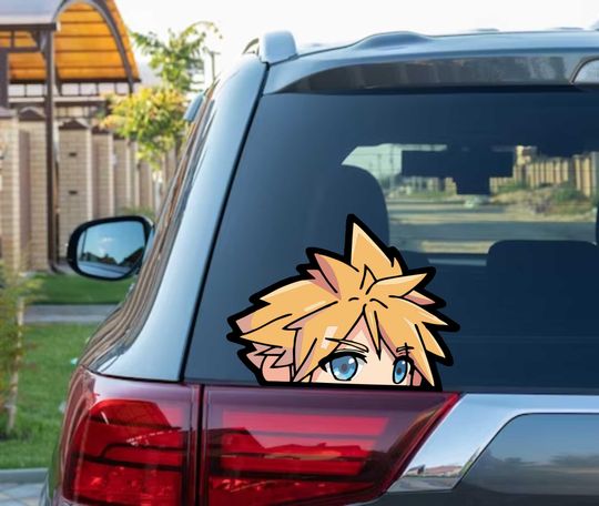 Cute Cloud Peekaboo Wall Vinyl Decal for Windows, Anime Cartoon Video Game PS1 Final Fantasy 7 Sticker