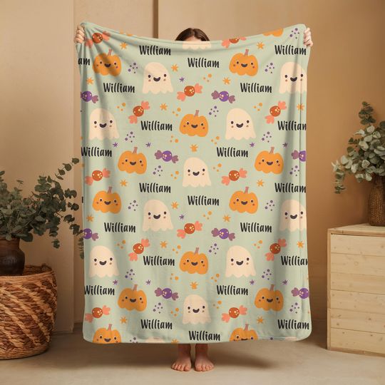 Discover Personalized Halloween Blanket, Halloween Gift for Kids, Custom Name Blanket, Halloween Home Decor, Halloween Decorations, Fall Blanket
