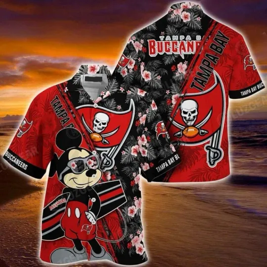 Discover Tampa Bay Buccaneers Mickey Print Floral Pattern Hawaiian Shirt Summer Aloha