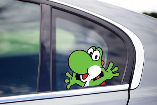Discover Yoshi waving Peeking Peek Peekabo Peekers Bumper Window Vinyl Decal Anime Kids Cartoon Video Game Stickers