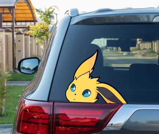 Jolteon Peeking Vinyl Wall Decal, Cute Anime Eevee Evolution Sticker for Home Decor