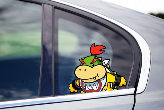 Cute Bowser Peeking Vinyl Decal for Walls, Anime Cartoon Video Game Sticker, Mario SNES Decor