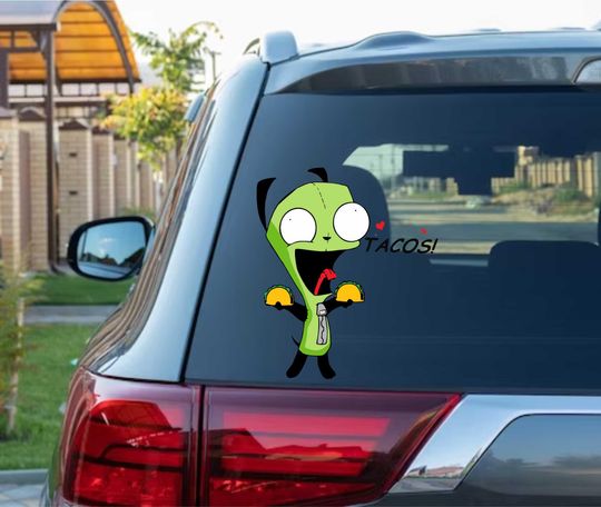 Invader Zim Gir Love Tacos Vinyl Wall Decal, Cute Dog Anime Cartoon Sticker for Windows