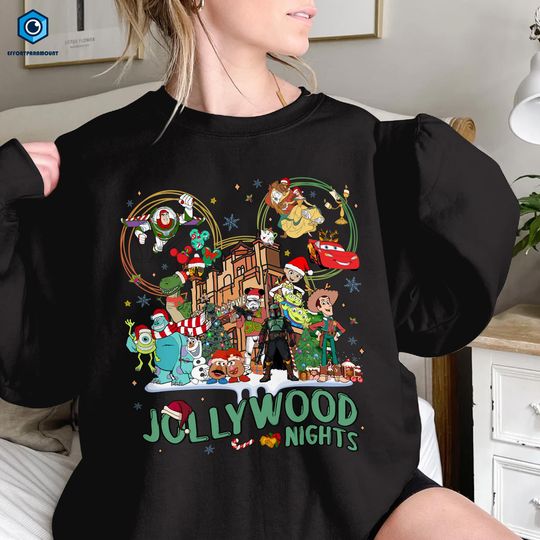 Mickey Ears Jollywood Nights Shirt, Disneyland Christmas Sweatshirt, Magic Kingdom, Toy Story Shirt, Monsters Inc Shirt,Hollywood Studio Tee