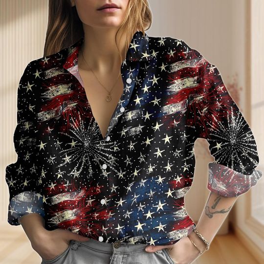Women's Flag Firework, Vintage Independence Day Shirt