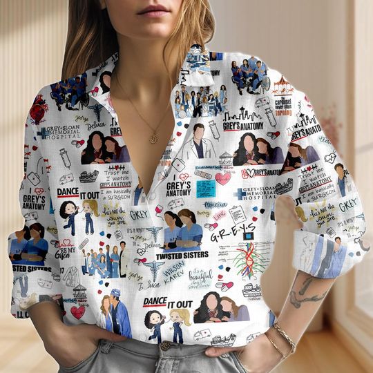 Discover Grey's Anatomy Linen-Look Shirt, Nurse Doctor Love Blouse Shirt, TV Series Shirt For Women, Hospital Movie Casual Shirt, Greys Fan Gift