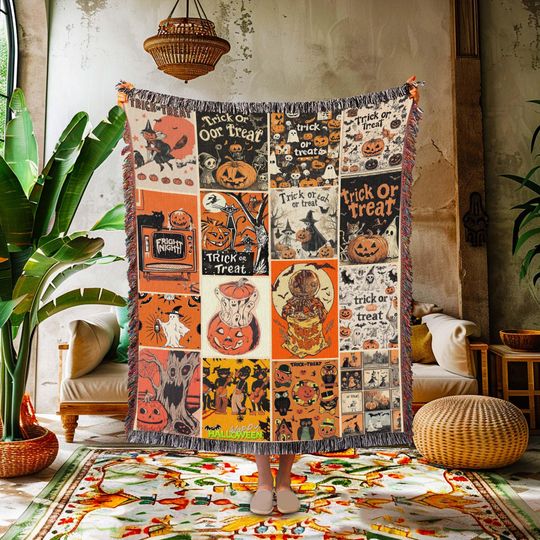 Discover Halloween Woven Blanket, Ghosts Woven Throw, Halloween Blanket, Halloween Home Decor, Halloween Gifts, Horror Vintage Blanket