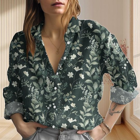 Discover Botanical Floral Linen-Look Women's Blouse