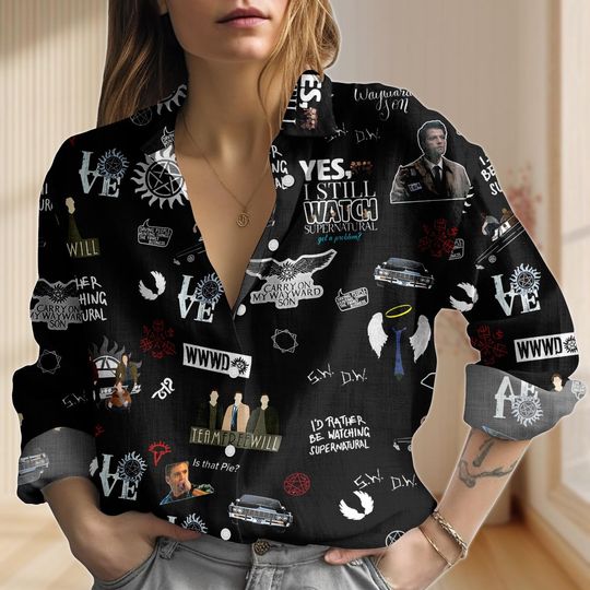 Retro Supernatural Linen-Look Women's Blouse