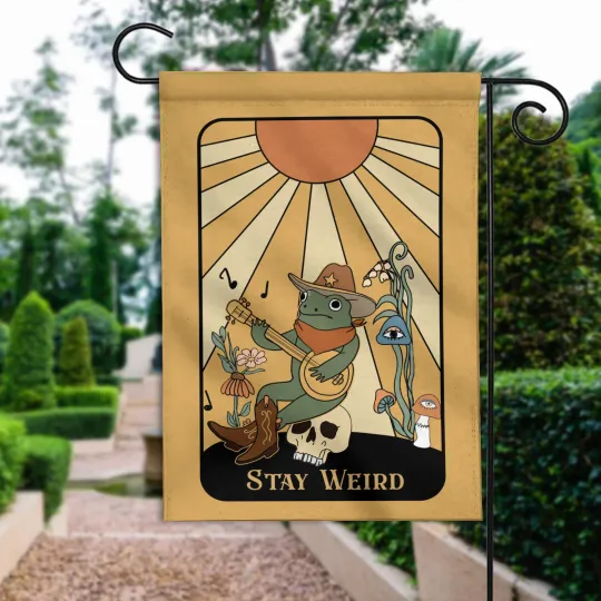 Retro Frog Stay Weird Flag, Funny Frog Spring Flag, Groovy Frog Summer Flag