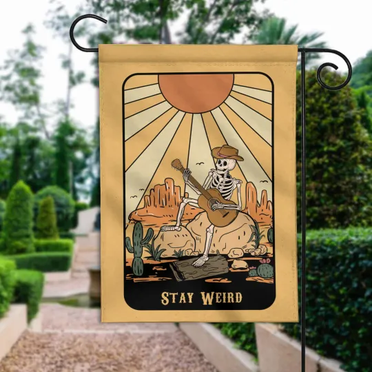 Discover Retro Skeleton Stay Weird Flag, Funny Skeleton Spring Flag, Groovy Summer Flag