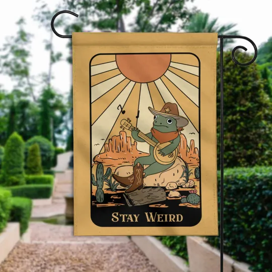 Discover Retro Frog Stay Weird Flag, Funny Frog Spring Flag, Groovy Frog Summer Flag