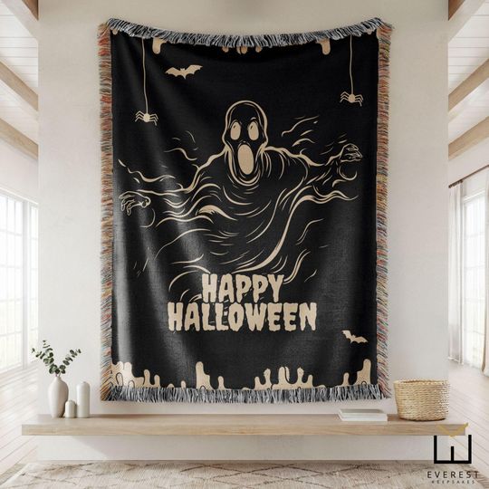 Discover Halloween Woven Blanket: Custom Ghost Throw, Fall Decor