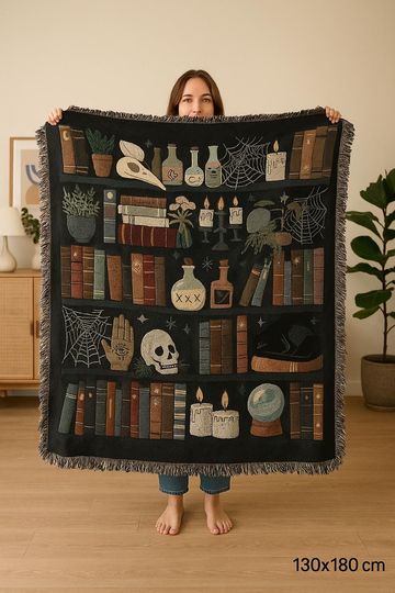 Discover Halloween Woven Blanket  130x180cm Throw with Potion Shelf, Ghosts & Skeletons, or Pumpkin Cat Designs
