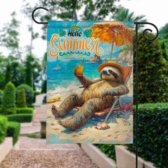 Discover Sloth beach Garden Flag, Sunset beach Welcome Flag, Summer Garden Flag