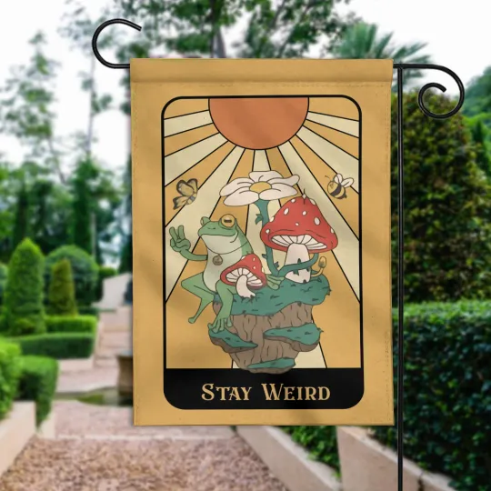 Discover Retro Frog Stay Weird Flag, Funny Frog Spring Flag, Groovy Frog Summer Flag