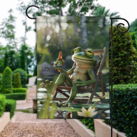 Discover Funny Frog Drinking Beer Flag, Groovy Drunker Frog Flag, Frog Welcome Flag