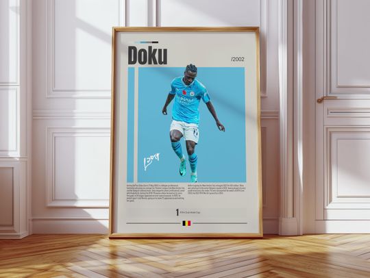 Discover Jeremy Doku Poster, Manchester City Poster, Soccer Gifts, Sports Poster, Football Player Poster, Soccer Wall Art, Sports Bedroom Posters