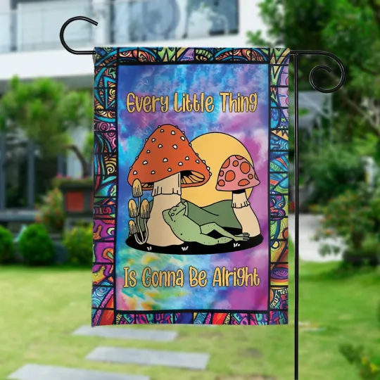 Frog Hippie Garden Flag, Frog Hippie House Flag