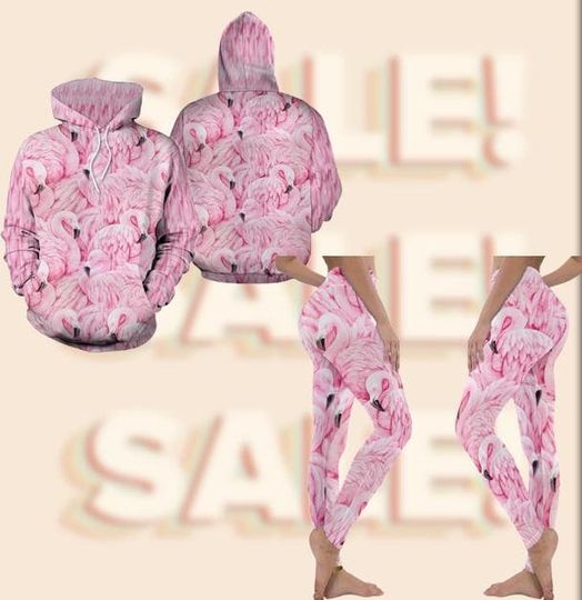 Discover Pink Flamingo Hoodie and Leggings Set  Tropical Bird Print Outfit, Cute Matching Activewear, Gift for Animal Lovers