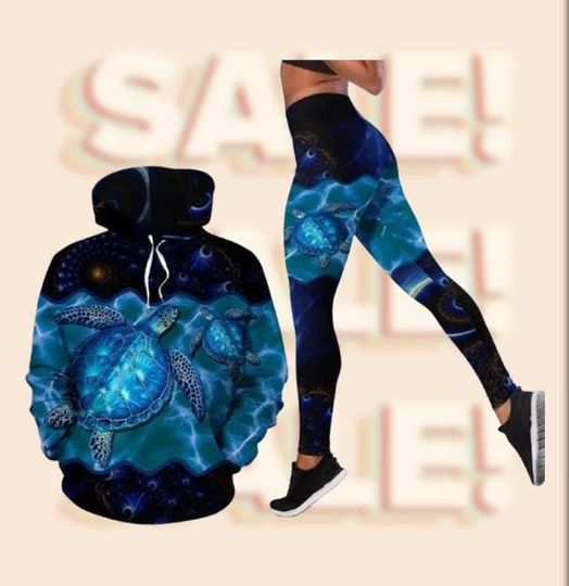 Discover Galaxy Sea Turtle Hoodie and Leggings Set  Ocean Animal Print Activewear, Cosmic Yoga Outfit, Gift for Turtle Lovers