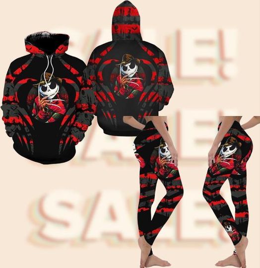 Skull Rose Hoodie and Leggings Set, Halloween Outfit, Gift for Men & Women