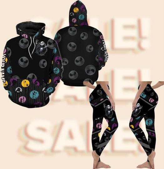 Discover Halloween Gothic Hoodie and Leggings Set | Skull Print Tracksuit | Alternative streetwear outfit | Festival Gothic Gift for Men & Women