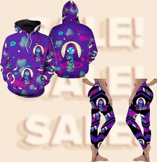 Discover Colorful Gothic Hoodie and Leggings Set | Purple Galaxy Print Outfit | Alternative Streetwear Gift | Unisex festival tracksuit