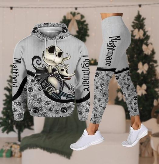 Discover Nightmare Before Christmas Inspired Hoodie and Leggings Set, Jack Skellington Outfit, Gothic Halloween Tracksuit, Spooky Matching Gift