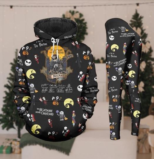 Discover Nightmare Before Christmas Hoodie Legging Set, Jack and Sally Outfit, Tim Burton Halloween Clothes, Gothic Disney Loungewear Gift Set