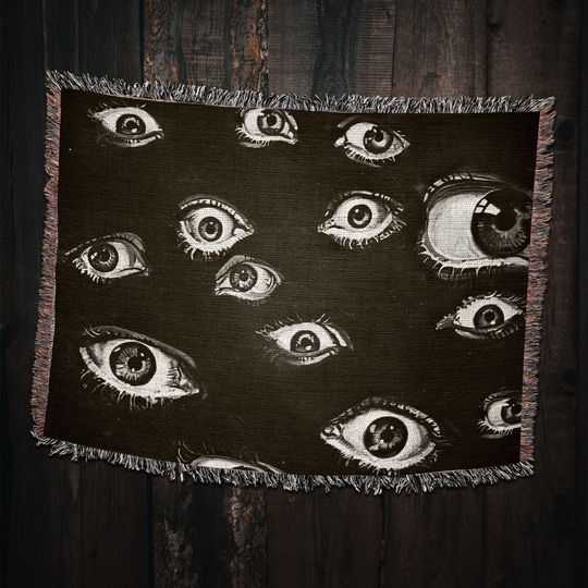 Evil Eye Woven Blanket: Vintage Horror Occult Decor