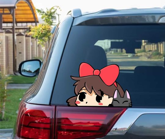 Kiki and Jiji Peeking Vinyl Wall Decal Anime Cat Sticker for Window and Bumper