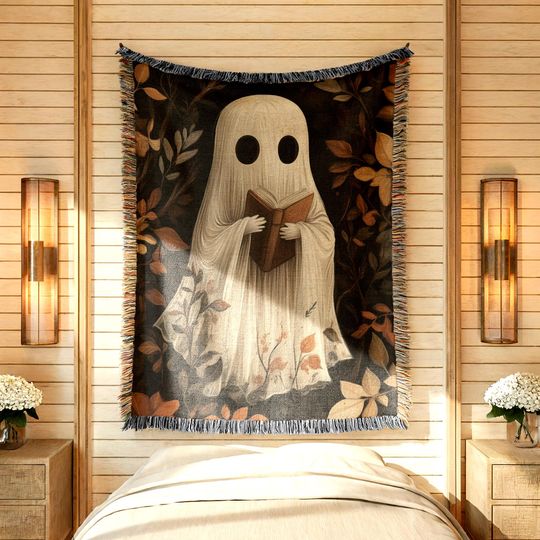 Discover Cute Ghost Blanket for Bedroom & Halloween Decor, Woven Throw, Forestcore All Eves Ghost Gift, Spooky Cozy Spooktacular Gift for Mom Mamma