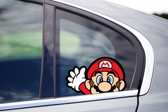 Cute Mario Bros Peeking Vinyl Wall Decal, Anime Video Game Stickers, Plumber Classic SNES Design