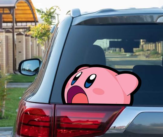 Kirby Peeking Vinyl Decal for Walls, Kids Cartoon Video Game Sticker