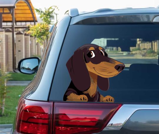 Discover Cute Dachshund Dog Peekaboo Window Vinyl Decal for Walls and Decor