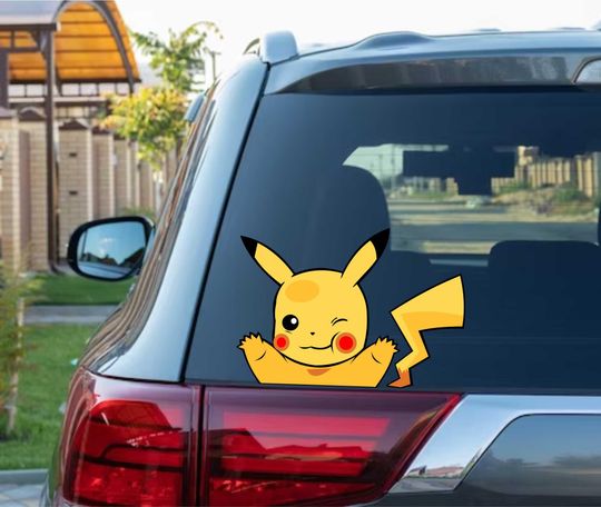 Discover Cute Pika Bubble Face Window Decal, Peekaboo Emoji Vinyl Sticker, Anime Lightning Bolt Art