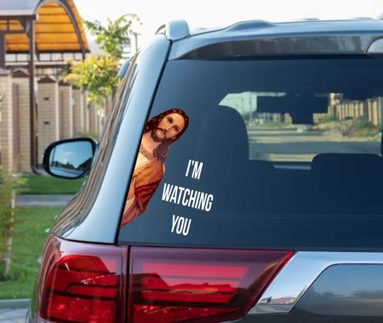 Discover Jesus Watching You Peek Beeper Bumper Window Vinyl Decal Funny Meme Sticker