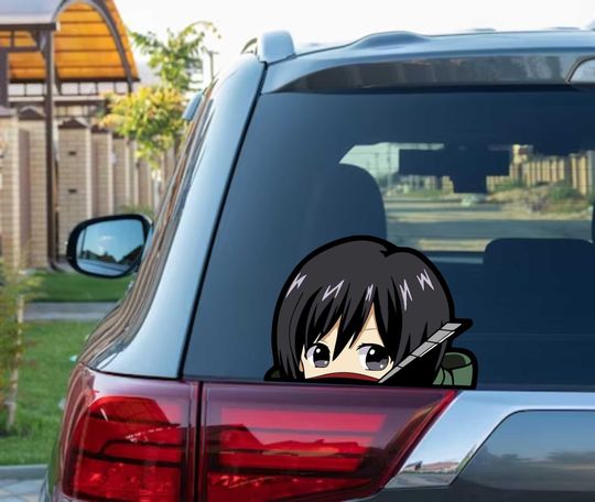 Discover Mikasa Fighter Peeking Vinyl Decal for Walls and Windows, Anime Attack Sticker