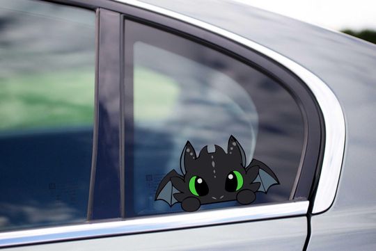 Cute tooth less Black Dragon Peeking Peek Peekabo Peekers Window RV Decals, Car Accessories Gifts