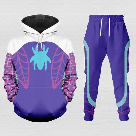 Discover Spider Gwen Purple Cosplay Hoodie and Joggers Set