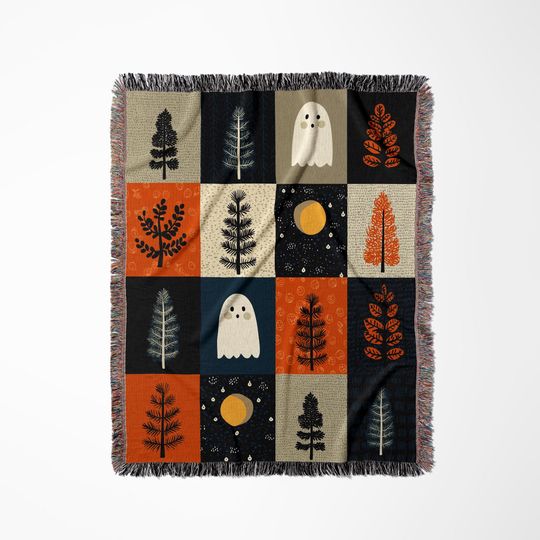 Discover Ghost Forest Woven Blanket: Halloween Cottagecore Tapestry