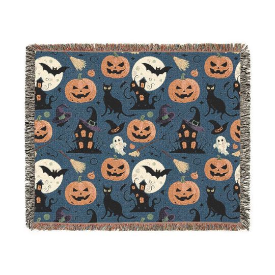 Discover Halloween Woven Blanket, Spooky Throw Blanket, Fall Home Decor, Halloween Party Decor, Seasonal Tapestry