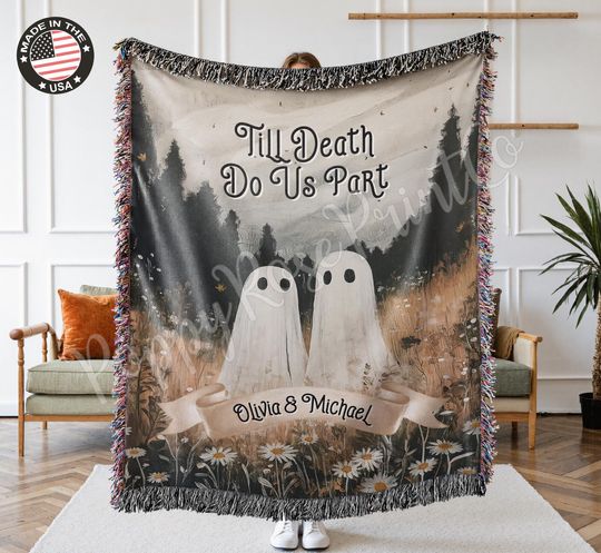 Discover Til Death Blanket Ghosts Woven Throw, Unique Spooky Couple Gift, Funny Wedding Anniversary Valentines Present, Halloween Throw Blanket