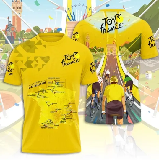 Discover Tour de France 2025 Racing 3D All-Over Print T-Shirt for Fans
